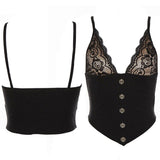 Mesh Lace Stitching Button Backless Sexy Crop Tops