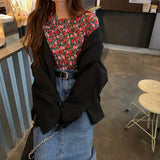 Long Sleeve Retro Floral Basic Chiffon Shirt