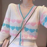 V-Neck Cute Love Pattern Pastel Colors Cardigan Sweater