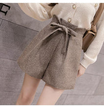 High Waist Casual Wool Wide Leg Lace-Up Pants