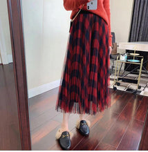 Plaid Long Pleated Tulle Skirt