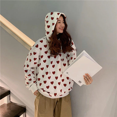 Heart Pattern Printed Hoodie