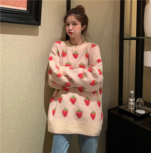 Cute Strawberry Long Sleeve Knitted Sweater