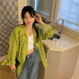 Green Retro Striped Vintage Blouse Shirt