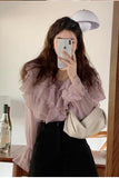 Long Sleeve Ruffles Elegant Chiffon Blouse Shirt
