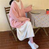 Loose V-Neck Pink Cardigan Sweater