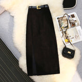 High Waist Side Split Long Corduroy Skirts