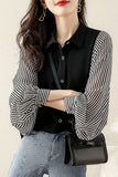 Long Sleeve Side Striped Combination Office Blouse Shirt