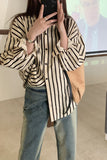 Long Sleeve Black White Striped Blouse Shirt