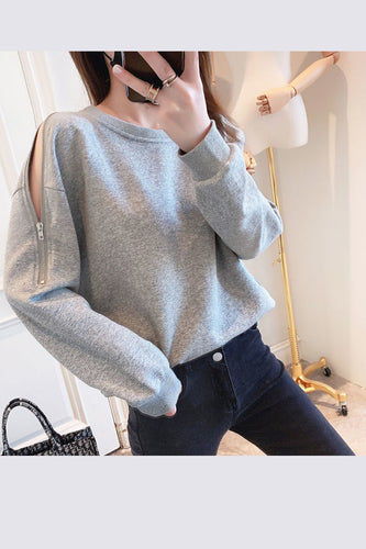 Stylish Zipper Hollow Out Loose Sweater