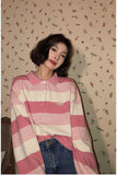 Long Sleeve Pink Striped Polo Collar Shirt