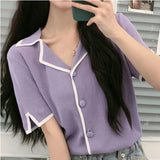 Line Striped Elegant Notched Blouse Shirt