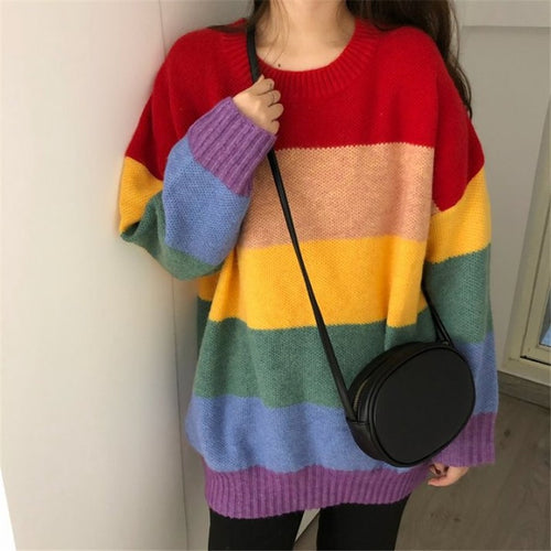 Rainbow Stripe Oversized Sweater