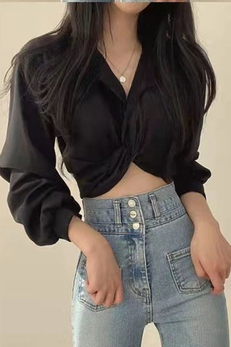 Long Sleeve Sexy Cropped Blouse Shirts