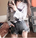Long Sleeve Newspaper Pattern Shirt