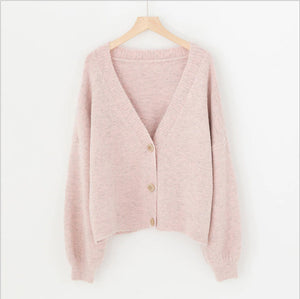 Loose V-Neck Solid Cardigan Sweaters