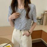 Short Sleeve Hollow Out Retro Blouse Shirts