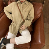 Long Sleeve Loose Turn Down Collar Retro Shirt