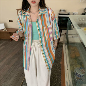 Retro Striped Vintage Blouse Shirt