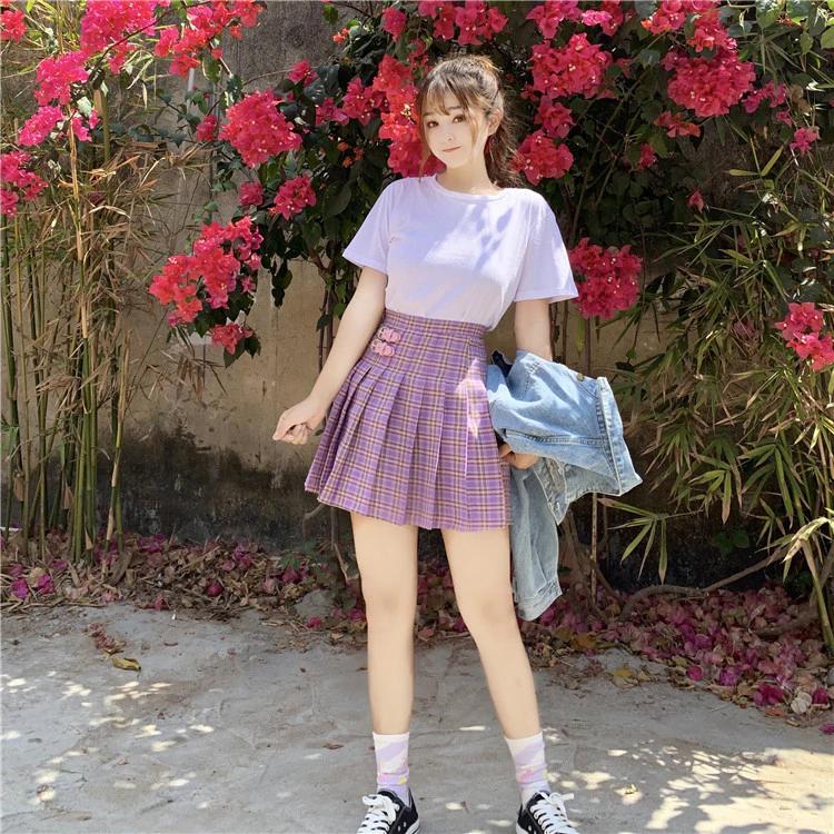 Kawaii Pleated Purple Plaid Mini Skirt