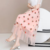 Sweet Strawberry Elastic Waist Ruffle Skirt
