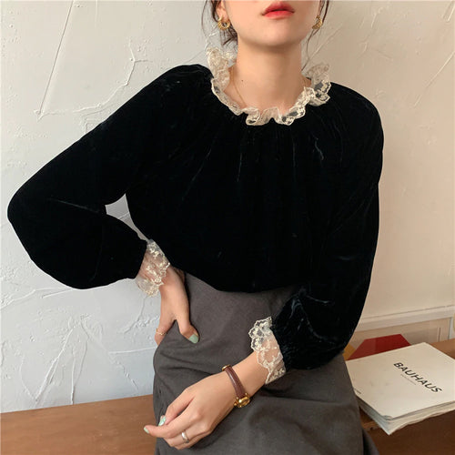 Stitching Lace Long Sleeve Loose Shirt