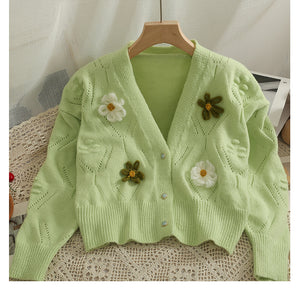 V-Neck Floral Cropped Cardigan Sweater