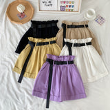Elastic Waist Pocket Button Shorts With Belt