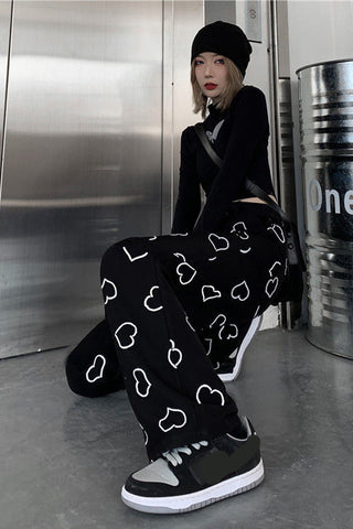 Heart Printed Long Hip Hop Pants