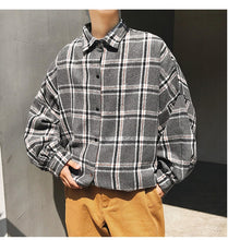 Grey Color Block Plaid Loose Men Fleece Shirt