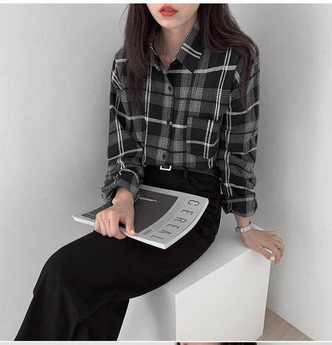 Products – Tagged Half Colour Combination Plaid Blouse Shirt – Tomscloth