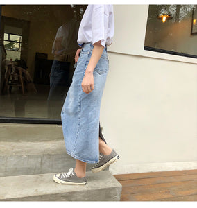 Slim Cut Long Denim Skirt Jeans