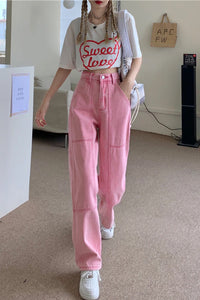 High Waist Long Pink Casual Jeans Pants