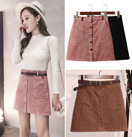High Waist Corduroy Skirts 