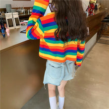 Long Sleeve Rainbow Striped Cropped Shirt