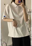 Heart Pattern Sleeve Embroidered Collar Shirts