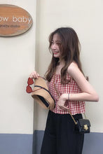 Sweet Plaid Vintage Buttons Sleeveless Tops