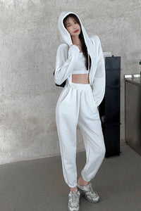 3 Piece Sets Cropped Hooded Sweatpants