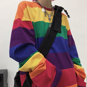 Loose Rainbow Striped Oversize Shirt