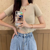 Love Hole Pattern Sweet Ruffled Shirt