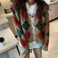 Geometric Diamond Pattern Knitted Cardigan Sweater