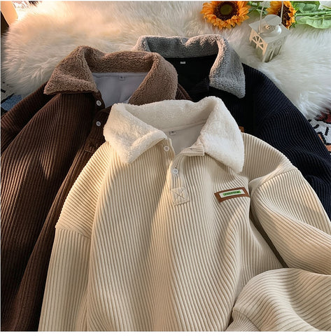 Vintage Lapel Collar Corduroy Sweatshirt