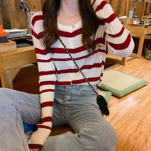 Long Sleeve Striped Slim Cardigan Sweater