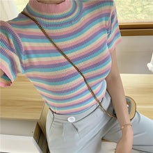 Colorful Striped Stand Collar Crop Shirt