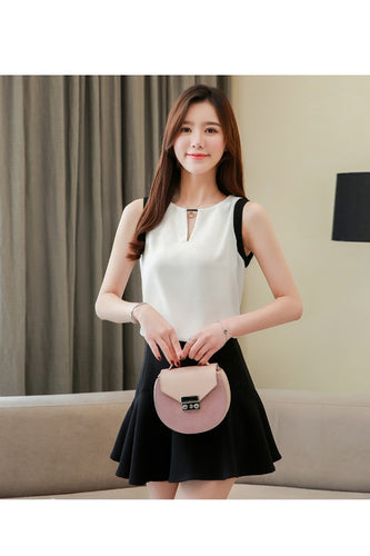 V-Neck Chiffon Sleeveless Solid Blouse Shirt