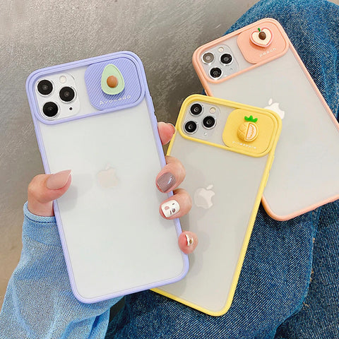 Fruit Pattern Slide Camera Lens Protection Case For iPhone