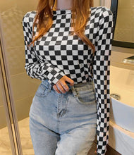 Checkerboard Pattern Slim Thin Long Sleeve Shirt