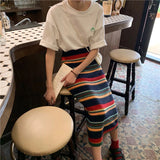 Elegant Striped Knitted A-Line Skirt