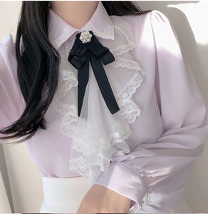 Ruffles Cute Bow Tie Elegant Blouse Shirt