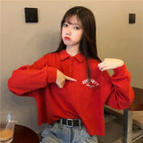 Long Sleeve Turn Down Collar Pocket Printed Sweatshirt